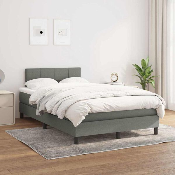 vidaXL Cama box spring con colch&oacute;n tela gris oscuro 120x200 cm
