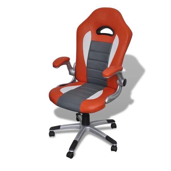 Silla De Oficina De Cuero Dise&ntilde;o Moderno Naranja