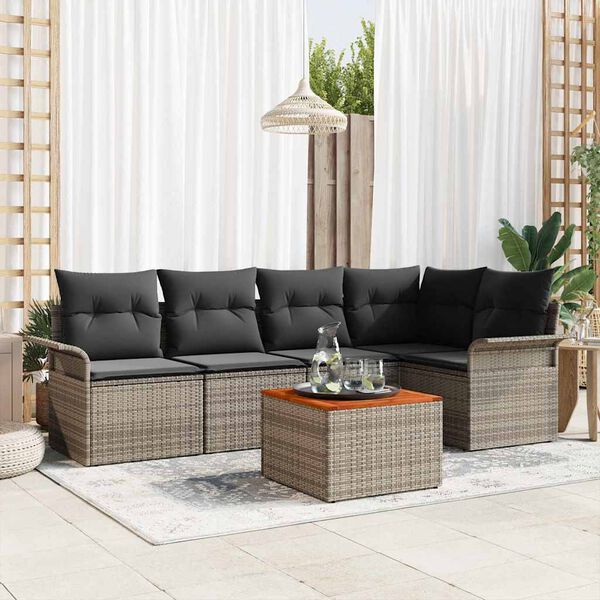 vidaXL Conjunto de sof&aacute;s de jard&iacute;n 6 pcs Gris rat&aacute;n sint&eacute;tico