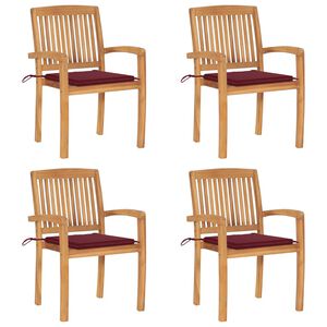 vidaXL Sillas de jard&iacute;n apilables 4 uds madera de teca con cojines