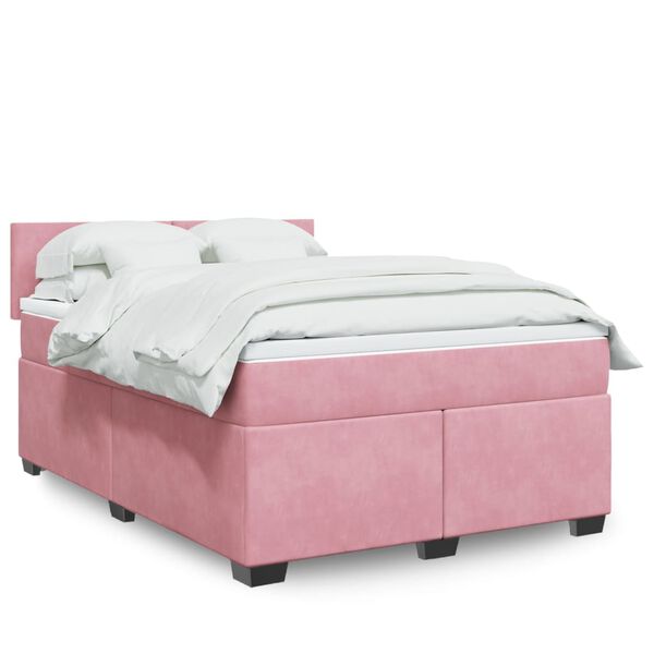 vidaXL Cama box spring con colch&oacute;n terciopelo rosa 140x200 cm
