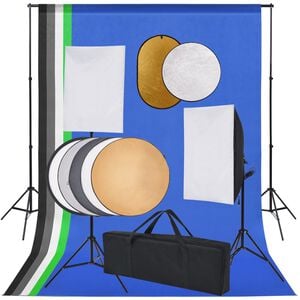 vidaXL Kit estudio fotogr&aacute;fico softbox, sombrillas, fondo y reflector