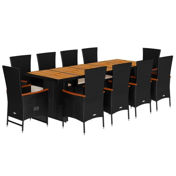 vidaXL Set de comedor jard&iacute;n 11 pzas con cojines rat&aacute;n sint&eacute;tico negro