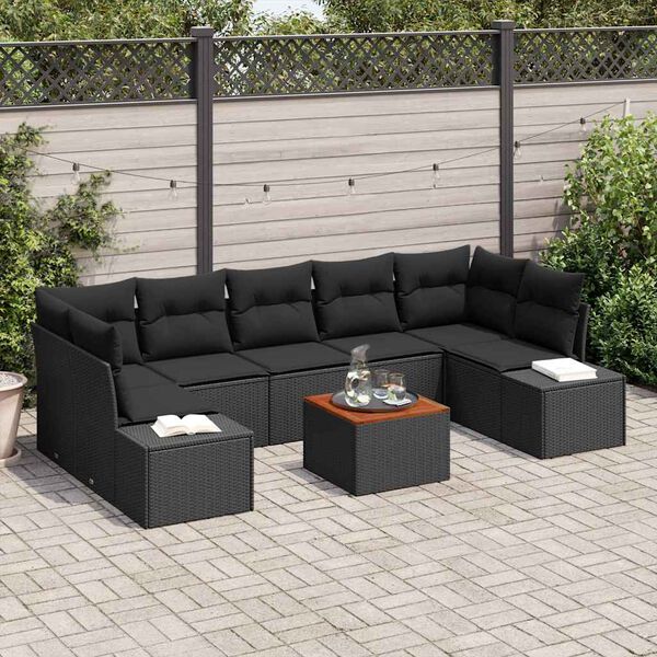 vidaXL Conjunto de sof&aacute;s de jard&iacute;n 8 pcs Negro rat&aacute;n sint&eacute;tico