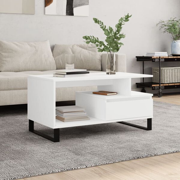 vidaXL Mesa de centro madera contrachapada blanca 90x49x45 cm
