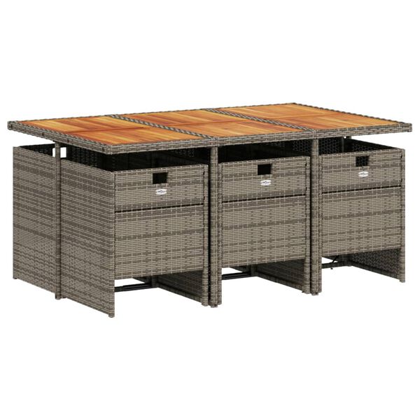vidaXL Set comedor jard&iacute;n 7 pzas y cojines rat&aacute;n sint&eacute;tico gris