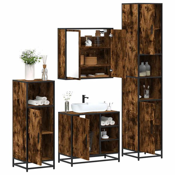 vidaXL Set de muebles ba&ntilde;o 4 pzas madera contrachapada roble ahumado