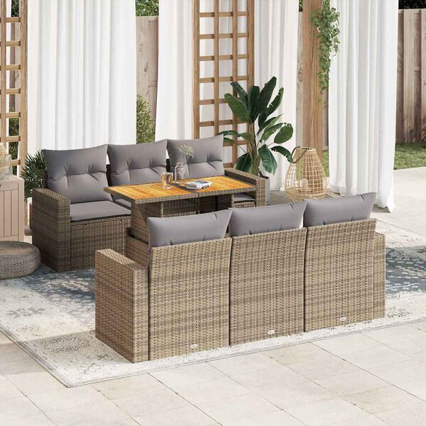 vidaXL Set sof&aacute;s de jard&iacute;n 7 piezas y cojines rat&aacute;n sint&eacute;tico beige