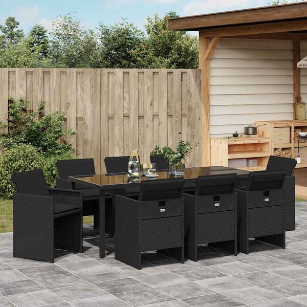 vidaXL Conjunto de Comedor de Jard&iacute;n 9 pcs Negro rat&aacute;n sint&eacute;tico
