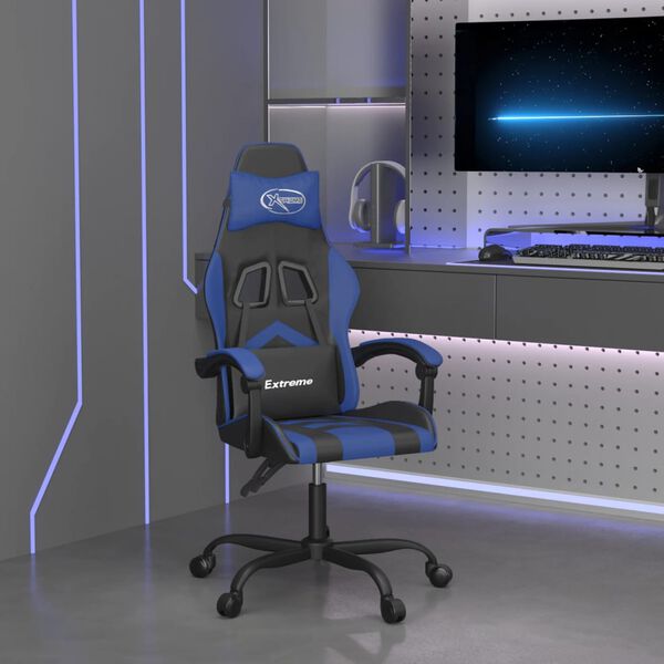 vidaXL Silla gaming giratoria cuero sint&eacute;tico negro y azul