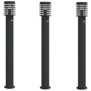 vidaXL L&aacute;mparas de suelo exterior con sensor 3 uds acero negro 110 cm