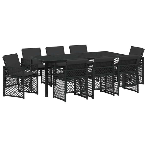 vidaXL Conjunto de Comedor de Jard&iacute;n 9 pcs Negro rat&aacute;n sint&eacute;tico