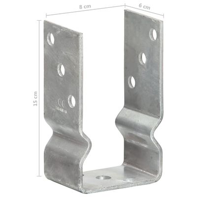 vidaXL Anclajes de valla 6 uds acero galvanizado plateado 8x6x15 cm