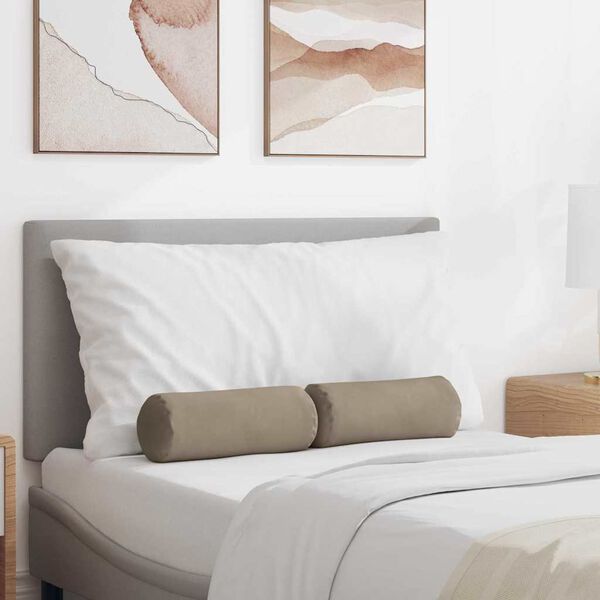 vidaXL Cojines Bolster 2 pcs Taup&eacute; &Oslash; 15 x 40 cm Tela de microfibra