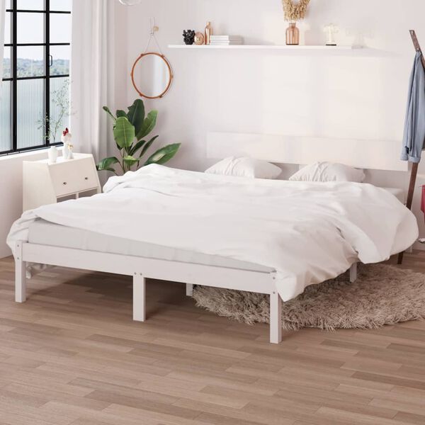 vidaXL Estructura cama doble peque&ntilde;a sin colch&oacute;n madera maciza blanco