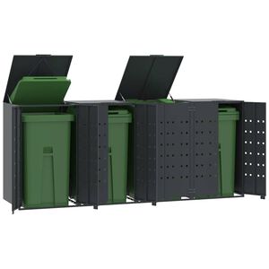 vidaXL Cobertizo para 4 cubos de basura acero antracita 276x79x117 cm