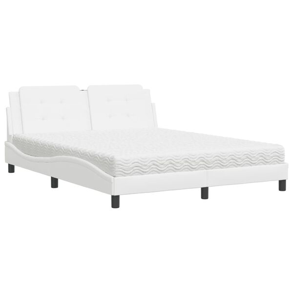 vidaXL Cama con colch&oacute;n Zadar cuero sint&eacute;tico blanco 160x200 cm