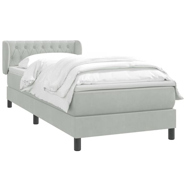 vidaXL Cama box spring con colch&oacute;n terciopelo gris claro 80x210 cm