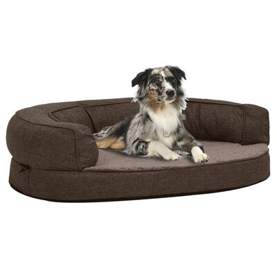 vidaXL Colchón de cama de perro ergonómico aspecto lino marrón 90x64cm