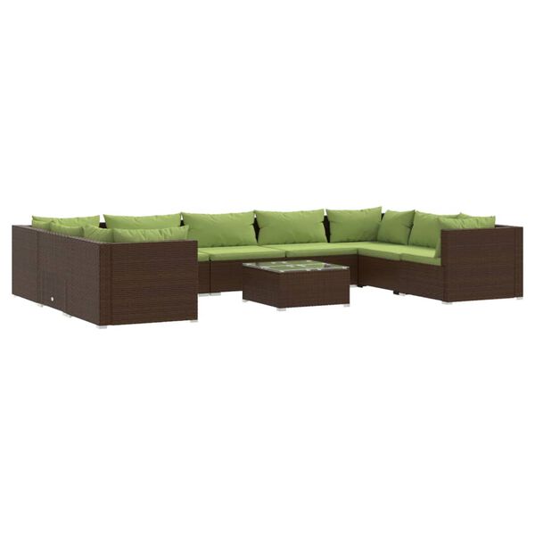 vidaXL Set muebles de jard&iacute;n 10 pzas y cojines rat&aacute;n sint&eacute;tico marr&oacute;n