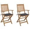vidaXL Sillas de jard&iacute;n plegables 2 uds y cojines madera maciza acacia