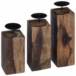 vidaXL Porta velas 3 pcs Natural Madera maciza recuperada