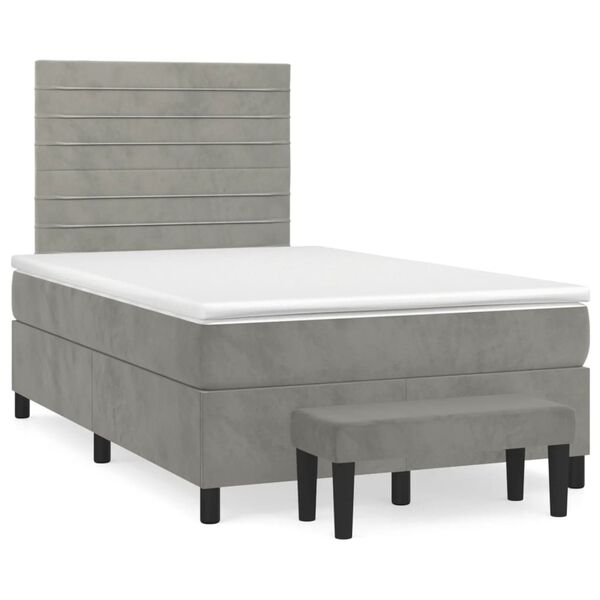 vidaXL Cama box spring con colch&oacute;n terciopelo gris claro 120x200 cm
