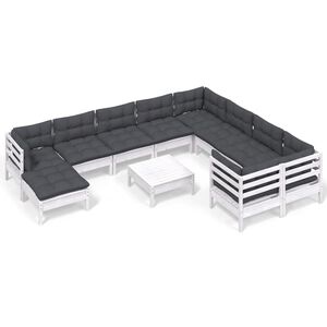 vidaXL Muebles de jard&iacute;n 11 pzas cojines blanco madera de pino