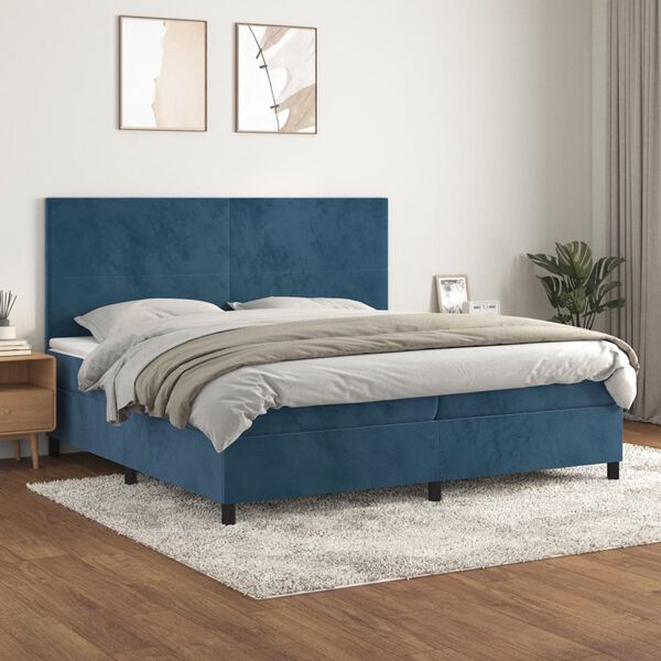 vidaXL Cama box spring con colch&oacute;n terciopelo azul oscuro 200x200 cm