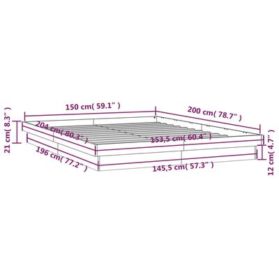vidaXL Estructura de cama con LED madera maciza negro 150x200 cm