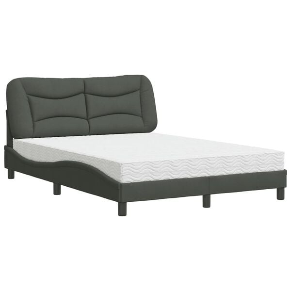 vidaXL Cama con colchón Hvar tela gris oscuro 140x190 cm