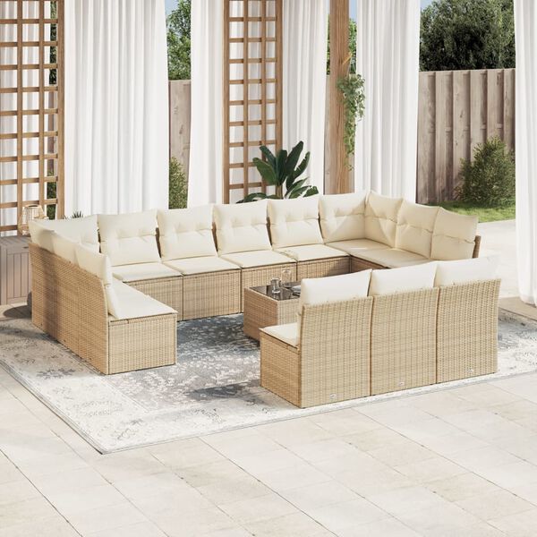 vidaXL Set sof&aacute;s de jard&iacute;n 14 pzas con cojines rat&aacute;n sint&eacute;tico beige