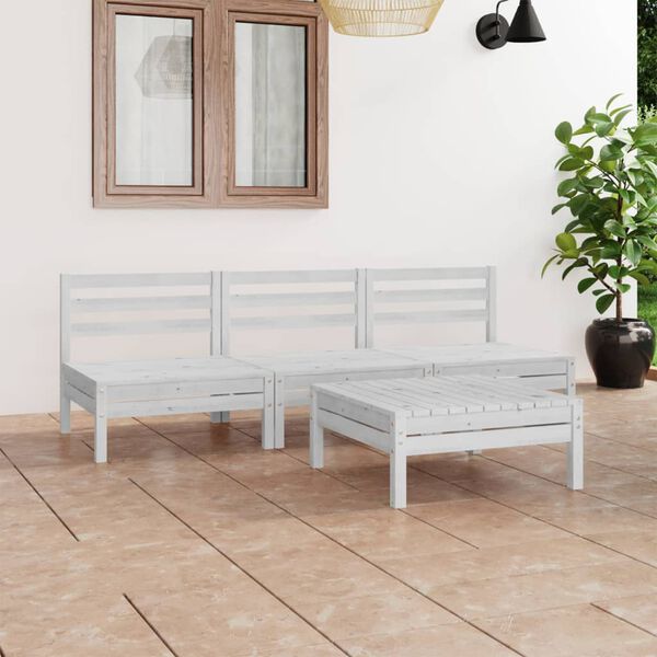 vidaXL Juego de muebles de jard&iacute;n 4 piezas madera maciza pino blanco