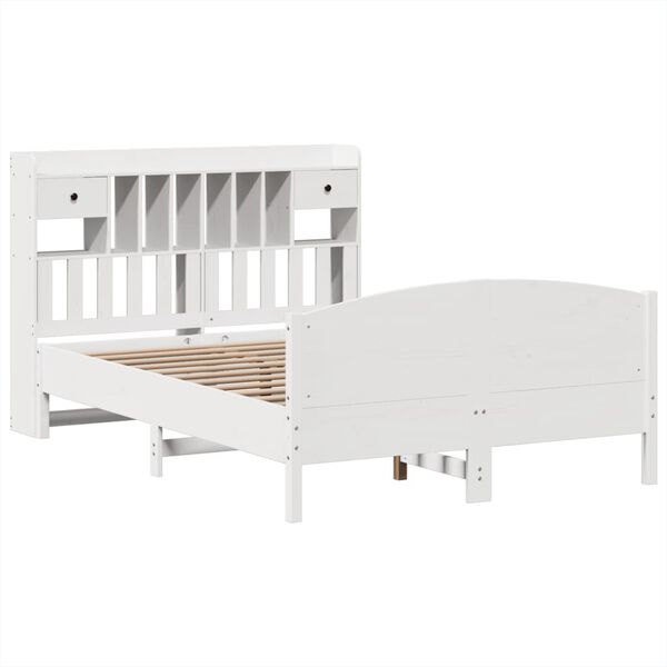 vidaXL Cama con estanter&iacute;a sin colch&oacute;n madera maciza blanca 160x200 cm