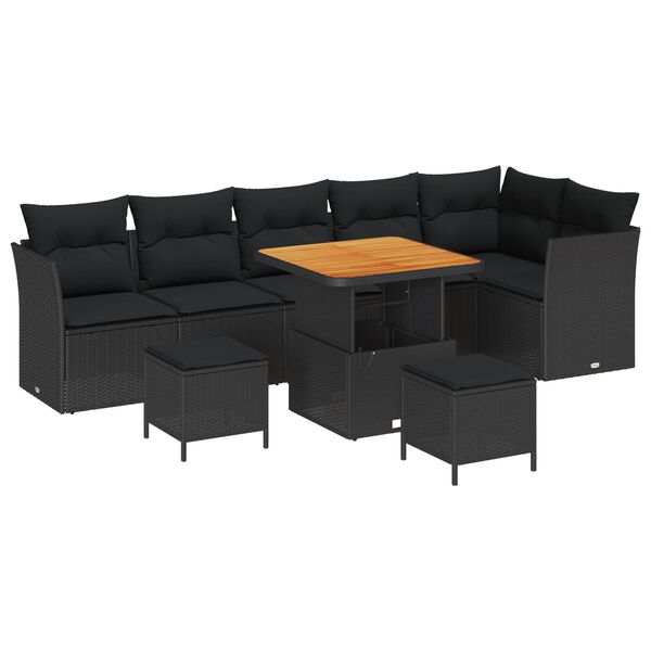 vidaXL Conjunto de sofá de jardín 9 pcs Negro ratán sintético