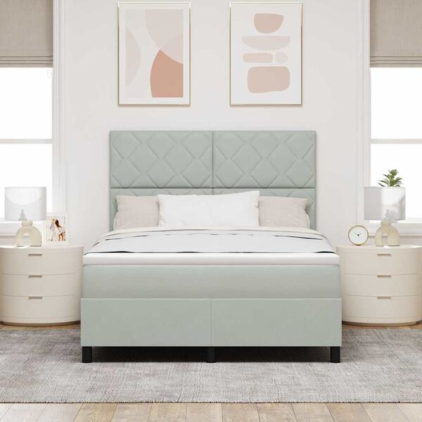 vidaXL Cama tipo Box Spring con colch&oacute;n Gris Claro 140 x 190 cm tela