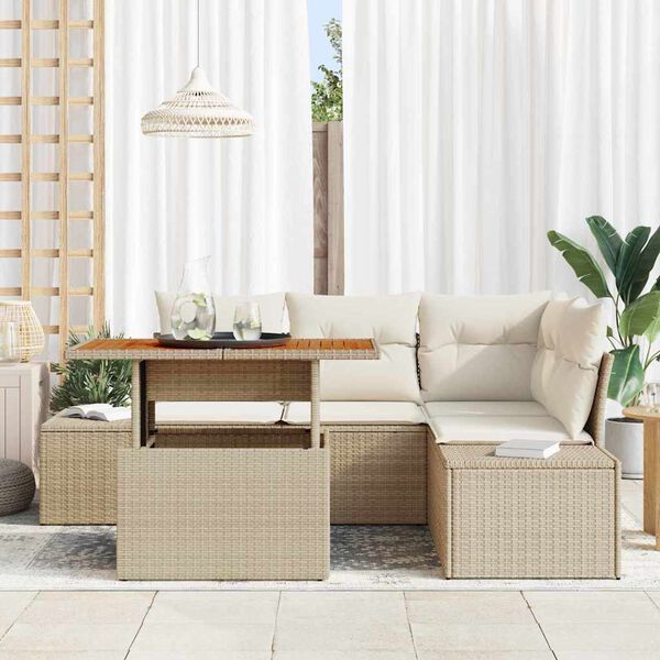 vidaXL Conjunto de sofá de jardín con cojín Manual 5 pcs Beige y Crema