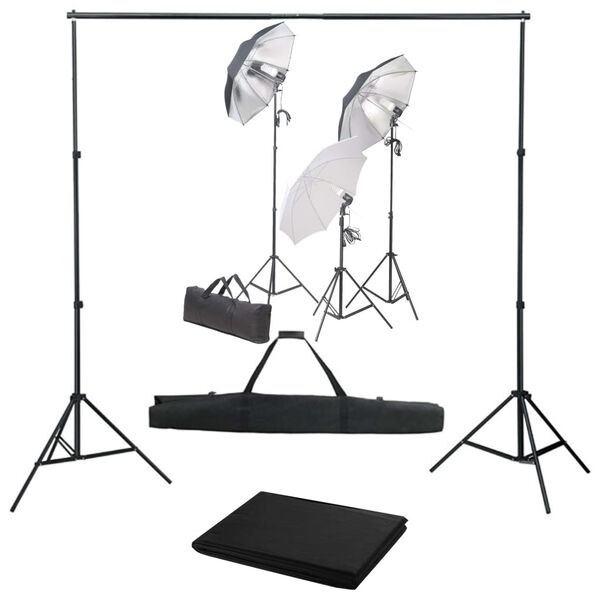 vidaXL Kit de estudio fotogr&aacute;fico con set de luces y fondo