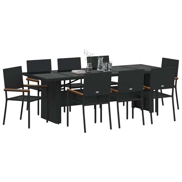 vidaXL Conjunto de Comedor de Jard&iacute;n 9 pcs Negro rat&aacute;n sint&eacute;tico