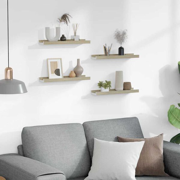 vidaXL Estantes de pared 4 unidades blanco y roble Sonoma 40x9x3 cm