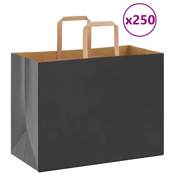 vidaXL Bolsas de papel con asas 250 uds negra 32x17x25 cm