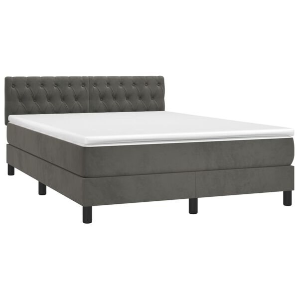 vidaXL Cama box spring colch&oacute;n y LED terciopelo gris oscuro 140x200 cm