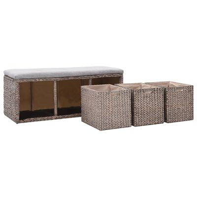 vidaXL Banco con 3 cestas hierba marina 105x40x42 cm gris