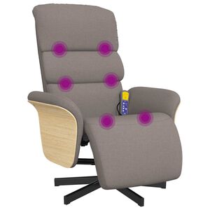 vidaXL Sill&oacute;n reclinable de masaje con reposapi&eacute;s tela gris taupe
