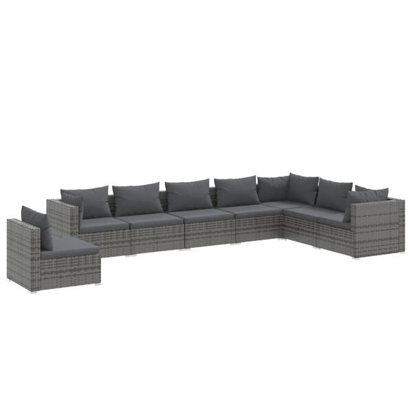 vidaXL Set de muebles de jard&iacute;n 8 pzas y cojines rat&aacute;n sint&eacute;tico gris
