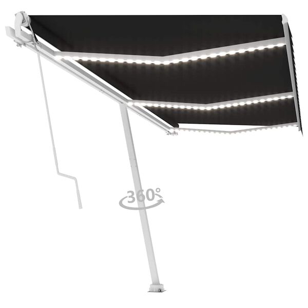 vidaXL Toldo autom&aacute;tico LED sensor de viento gris antracita 600x300 cm