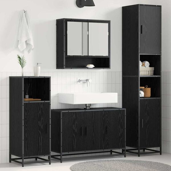 vidaXL Juego de muebles de ba&ntilde;o 4 pcs Roble Negro Madera de ingenier&iacute;a