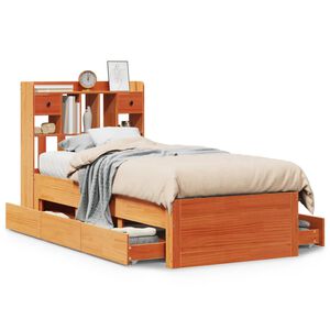 vidaXL Cama con estanter&iacute;a sin colch&oacute;n madera maciza marr&oacute;n 75x190 cm