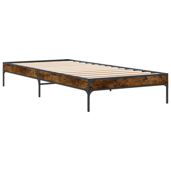 vidaXL Estructura cama madera ingenier&iacute;a metal roble humo 100x200 cm