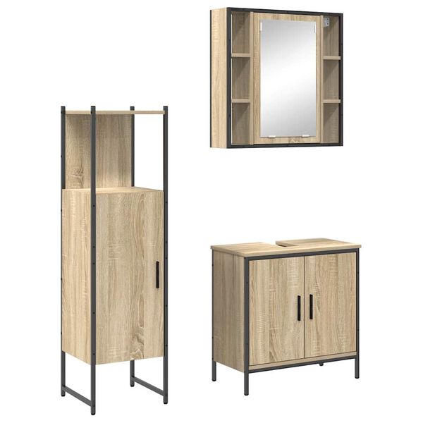 vidaXL Juego de muebles de ba&ntilde;o 3 pcs Marr&oacute;n Madera contrachapada